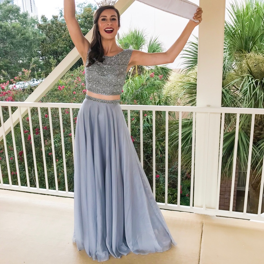 Sherri Hill Gray/Blue two piece dress - Picture 4 of 5